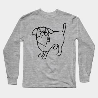 Cute Dog with Heart Line Drawing Valentines Day Long Sleeve T-Shirt